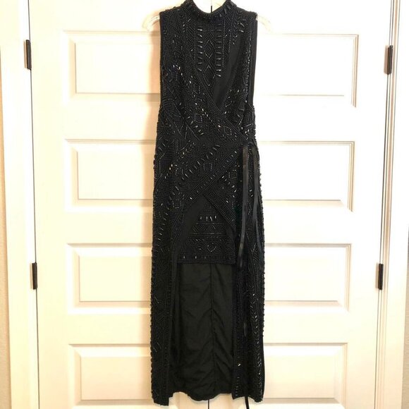 New ASOS Design Black Beaded High-Low Gown Mock-neck Sleeveless 10 MSRP $300 - Picture 6 of 9